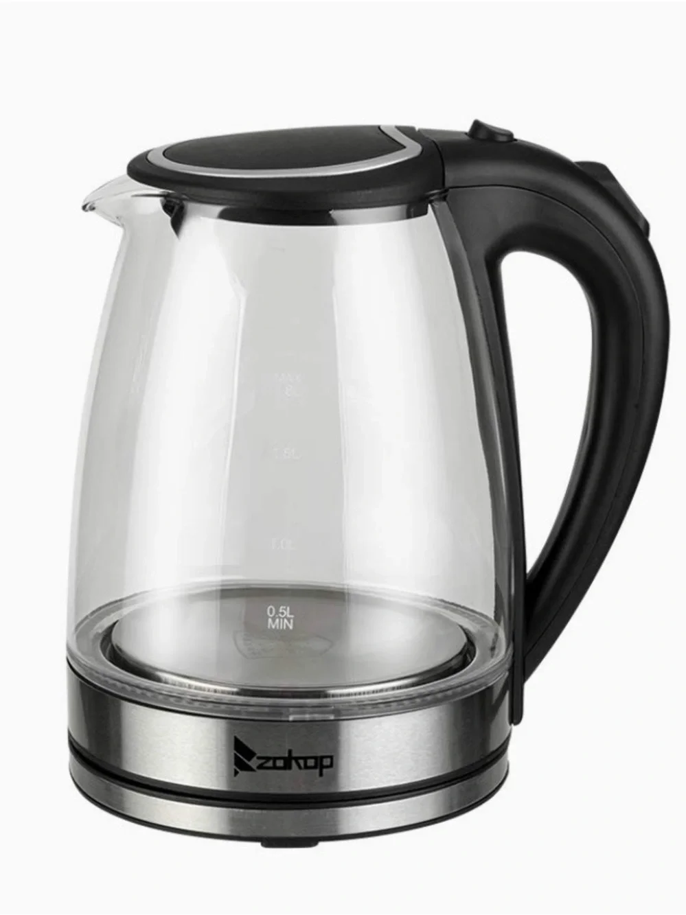 New Zokop Electric Glass Hot water Tea Kettle 1500W 1.8L Black Stainless Steel